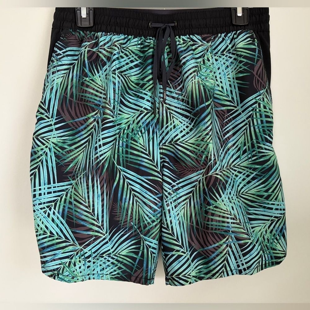 Speedo Men's Swim Shorts Size Medium Palm Leaf Black Blue Green Vacation Summer